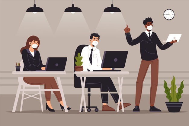 people bm with masks in office